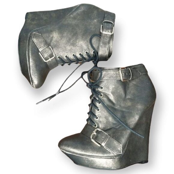 Colin Stuart Antique Gold Wedge Ankle Booties sz 6 - Picture 2 of 8